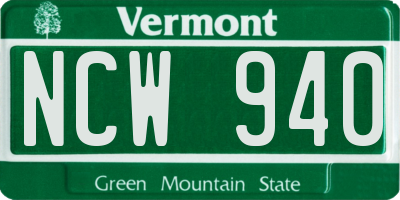 VT license plate NCW940
