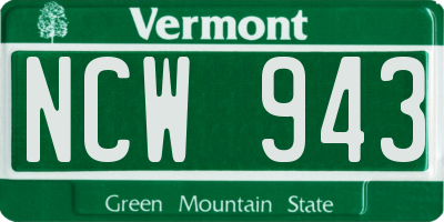 VT license plate NCW943