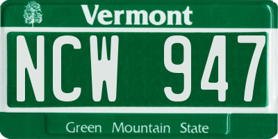 VT license plate NCW947