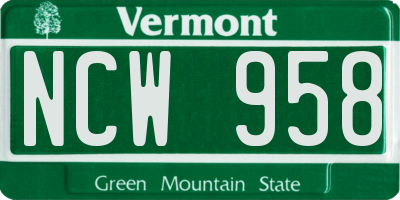 VT license plate NCW958