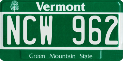 VT license plate NCW962