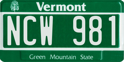 VT license plate NCW981