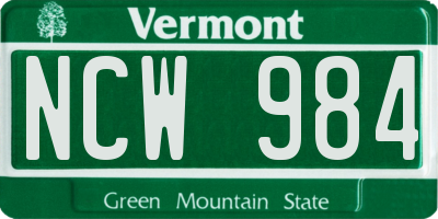 VT license plate NCW984