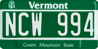 VT license plate NCW994