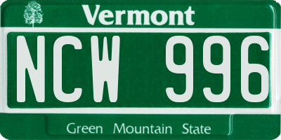 VT license plate NCW996