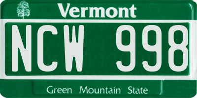 VT license plate NCW998