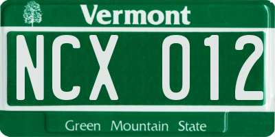VT license plate NCX012