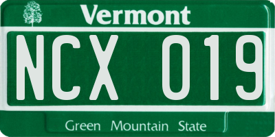 VT license plate NCX019