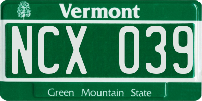 VT license plate NCX039