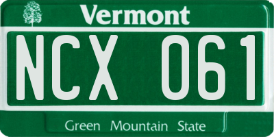 VT license plate NCX061