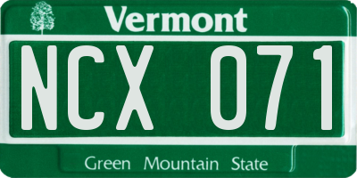 VT license plate NCX071