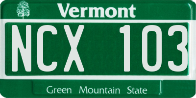 VT license plate NCX103
