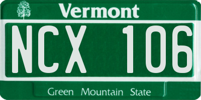 VT license plate NCX106