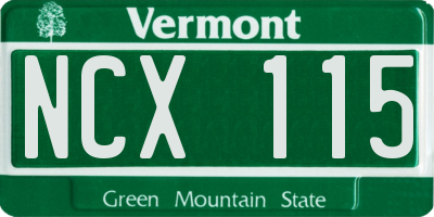 VT license plate NCX115