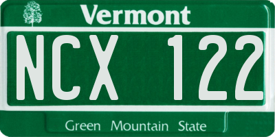 VT license plate NCX122