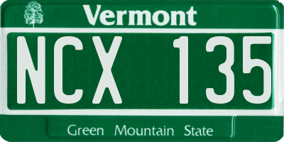 VT license plate NCX135