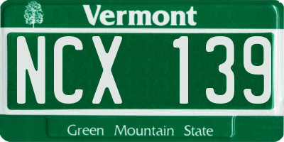 VT license plate NCX139