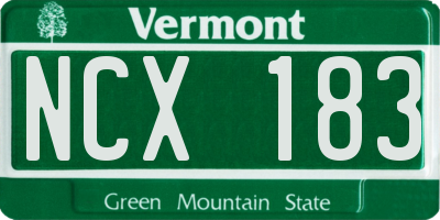 VT license plate NCX183