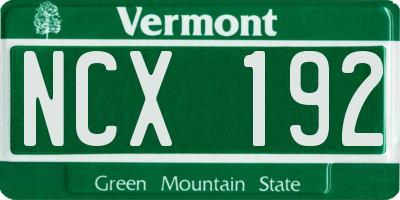 VT license plate NCX192