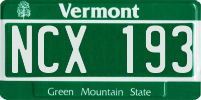 VT license plate NCX193