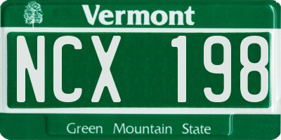 VT license plate NCX198