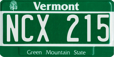VT license plate NCX215