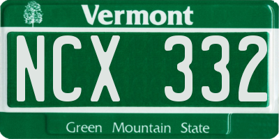 VT license plate NCX332