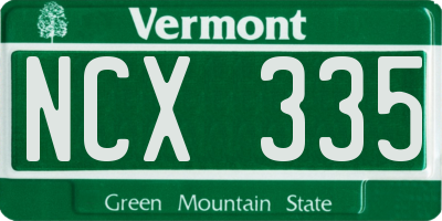 VT license plate NCX335