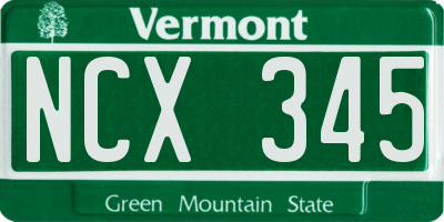 VT license plate NCX345
