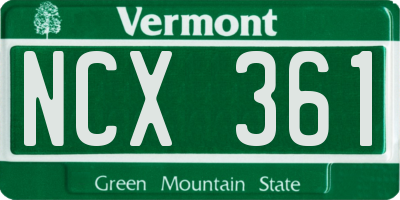 VT license plate NCX361