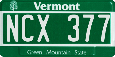 VT license plate NCX377