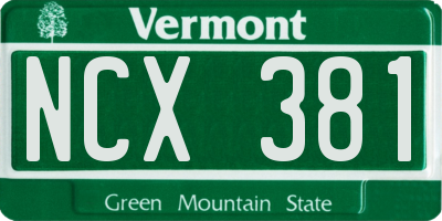 VT license plate NCX381