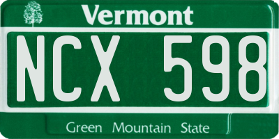 VT license plate NCX598