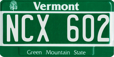 VT license plate NCX602