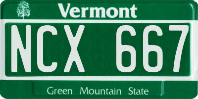 VT license plate NCX667