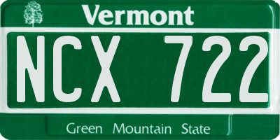 VT license plate NCX722