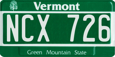 VT license plate NCX726