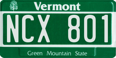 VT license plate NCX801