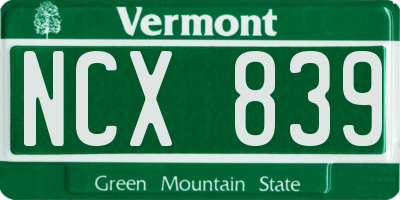 VT license plate NCX839