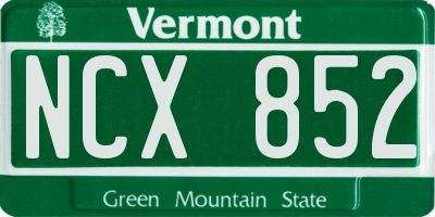 VT license plate NCX852