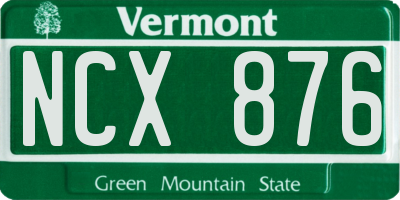 VT license plate NCX876