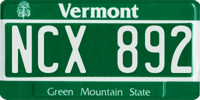 VT license plate NCX892