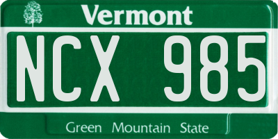VT license plate NCX985