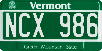 VT license plate NCX986