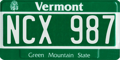 VT license plate NCX987