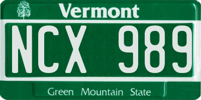 VT license plate NCX989
