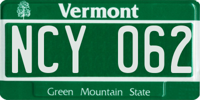 VT license plate NCY062