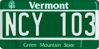 VT license plate NCY103