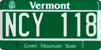 VT license plate NCY118