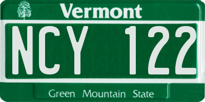 VT license plate NCY122